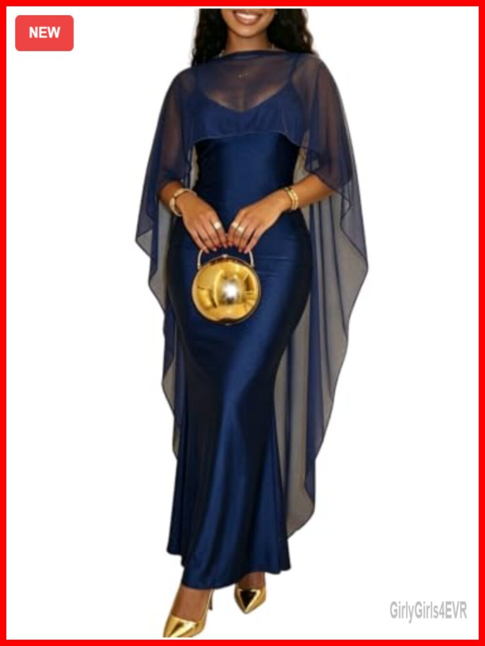 Satin Bodycon Maxi Dress with Chiffon Cape Wedding Guest